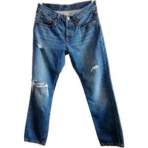 Levi's 501 T Jeans Women 6 Tapered Leg 27 Waist Mid Rise Distressed All Cotton